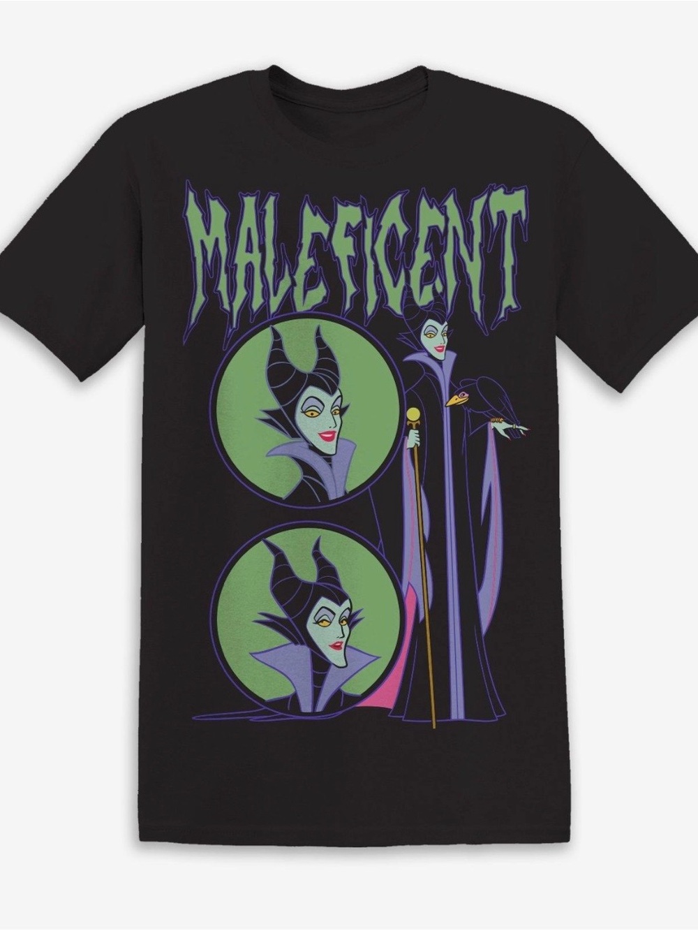 Hot Topic Disney Black Maleficent Graphic Tee with Purple & Green Accents